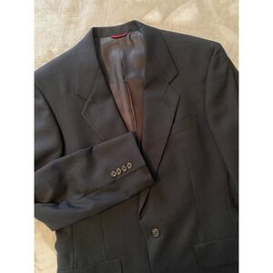Hart Schaffner Marx Blazer Mens 42R Navy Blue Wool 2-Button Timeless Formal